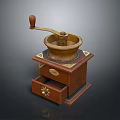 Vintage Wooden Manual Grinder With Brass Decorations And Drawer Design