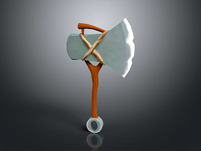 3D Model Axe with White Blade Orange Handle Crossed Brown Straps and Transparent Ring 3d model