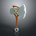3D Model Axe with White Blade Orange Handle Crossed Brown Straps and Transparent Ring