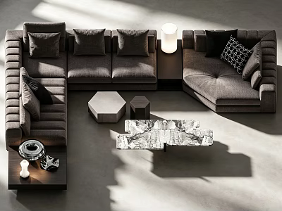 Modern Luxury Sectional Sofa Set With Marble And Hexagon Coffee Tables For Stylish Living Room 3d model