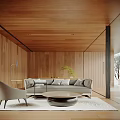 Natural Wooden Restaurant Interior Design With Long Dining Table White Chairs And Large Windows
