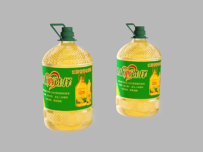 Two Bottles of Edible Cooking Oil with Green Labels and Yellow Liquid 3d model