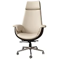 Modern White Leather Office Chair With High Backrest Armrests And Metal Base Wheels