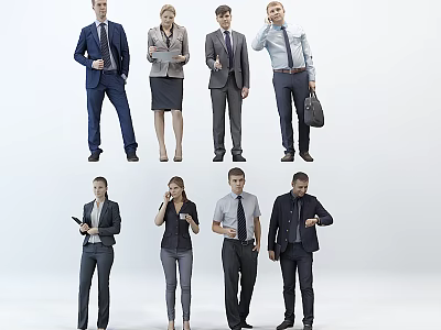 Group of Business Professionals in Formal Attire with Various Poses and Accessories 3d model