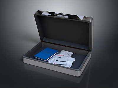 Open Storage Box For Daily Essentials With Blue Notebook Papers And White Tissues 3d model