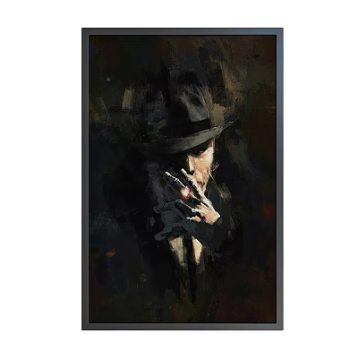 Artistic Portrait Painting of Hatted Man Smoking with Dark Background Details 3d model