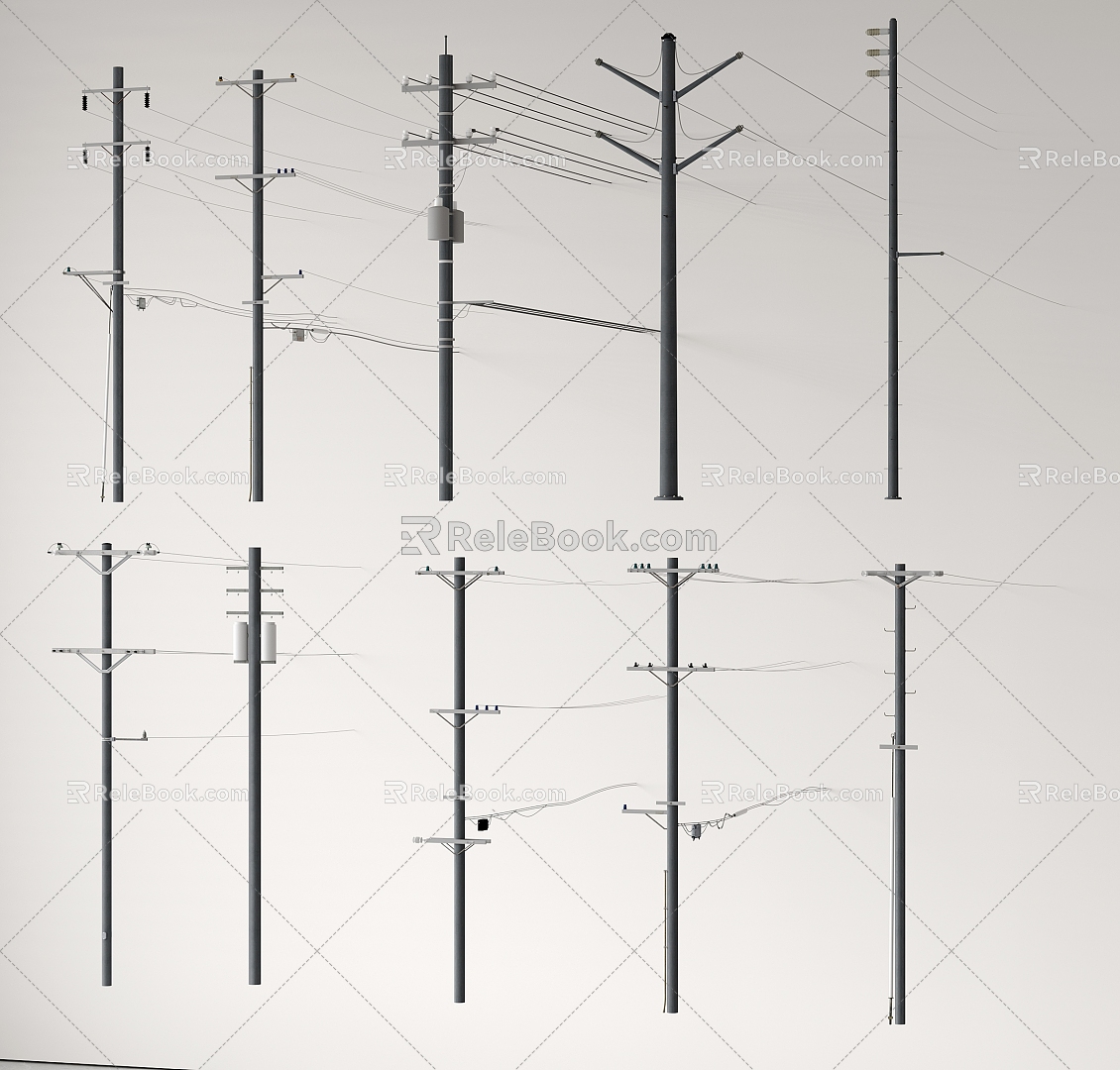 Electric pole High voltage tower High voltage line Transmission tower Signal tower Power facilities Equipment cable 3d model