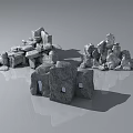 Gray Stone Garden Ornaments With Stacked Structures And Small House Shapes