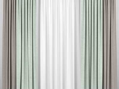 Layered Curtains With Light Green Brown And White Textured Fabric For Home Decor 3d model