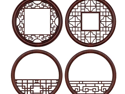 Traditional Chinese Round Carved Lattice Windows With Wooden Frame And Intricate Patterns 3d model
