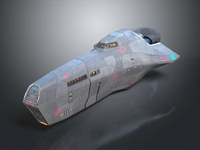 Futuristic Gray Spacecraft With Red Blue Lights And Aerodynamic Cosmic Design 3d model