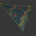 Triangle Cloth Canopy With Geometric Pattern Red Stars And Wooden Poles