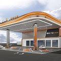BAI FU OIL Gas Station Exterior Design With Canopy Fuel Pumps And Vehicles