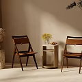 Elegant Interior Wooden Chairs Small Table With Yellow Flowers And Fruits