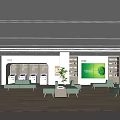 Modern Service Hall Interior With White Reception Desk Green Seating And Indoor Plants