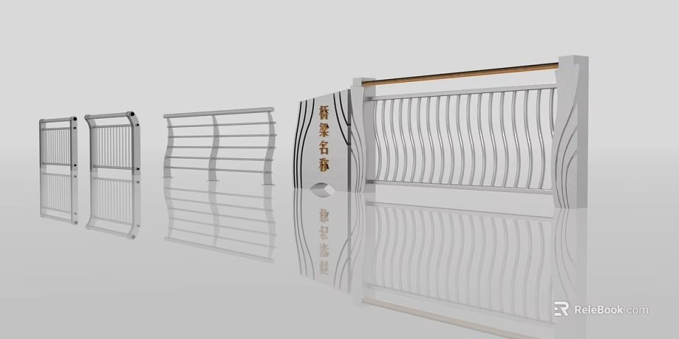 Modern Artistic Railing Design With Reflective Floor And Various Styles 3d model 