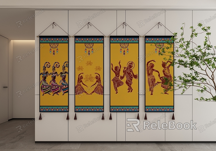 Southeast Asian Thai Decorative Hanging Painting model