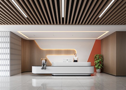 Front desk of lobby reception hall 3d model