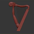 Elegant Classical Harp Musical Instrument With White Carved Body And Red Accent Design