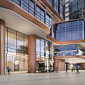 Modern Glass Curtain Wall Office Building With City Street And Trees