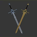 Crossed Swords Featuring Blue Gold Hilts And Orange Blue Blades With Reflection
