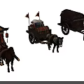 Traditional Horse Drawn Carriages with Decorative Lanterns Flags and Cargo Designs