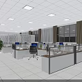 Modern Public Office Space With Open Layout Cubicle Workstations Large Windows And Natural Light 3d model