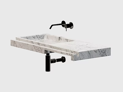 Modern Marble Washbasin With Black Faucet And Metal Stand Design 3d model