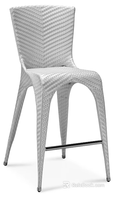 Modern Woven Bar Stool With Light Gray Finish And Ergonomic Design For Kitchen Bar 3d model 