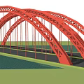 Red Arch Bridge With Multi Arch Metal Frame Structure Over Road 3d model