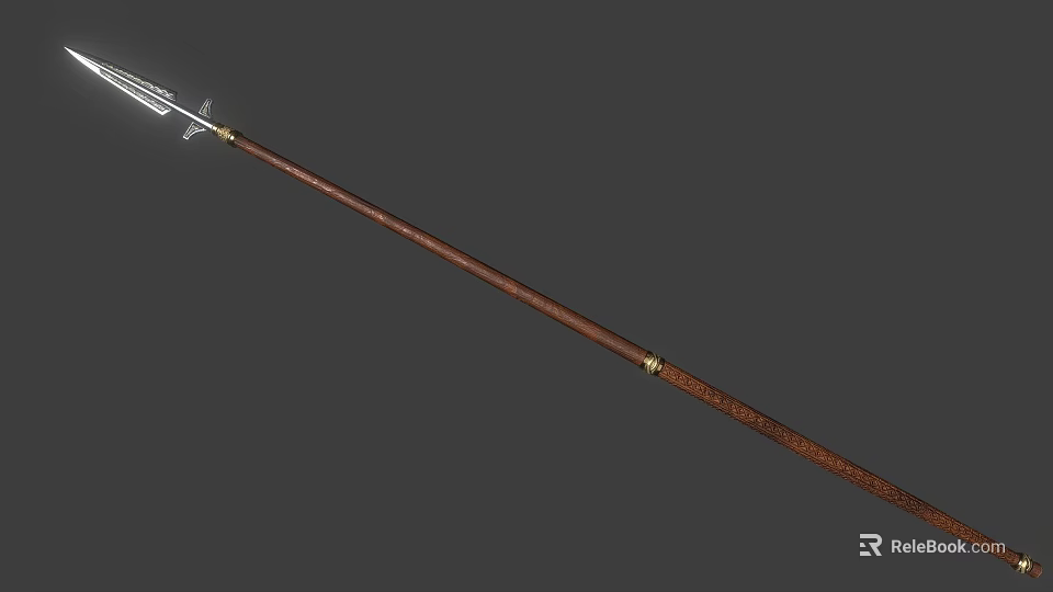 Traditional Ancient Spear Weapon With Wooden Shaft And Sharp Metal Head 3d model 