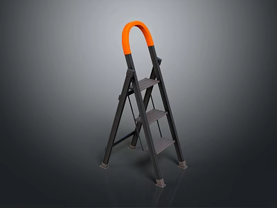 Household Step Ladder With Orange Handle Black Frame And Three Steps 3d model