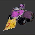 Pink Toy Tractor With Yellow Shovel Black Wheels And Red Pattern Design