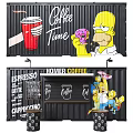 Industrial Equipment Container Coffee Shop With Homer Simpson Donut Latte And Cappuccino Signs