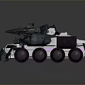 Futuristic Multi Wheel Tank With White And Dark Blue Exterior And Top Mounted Weapon