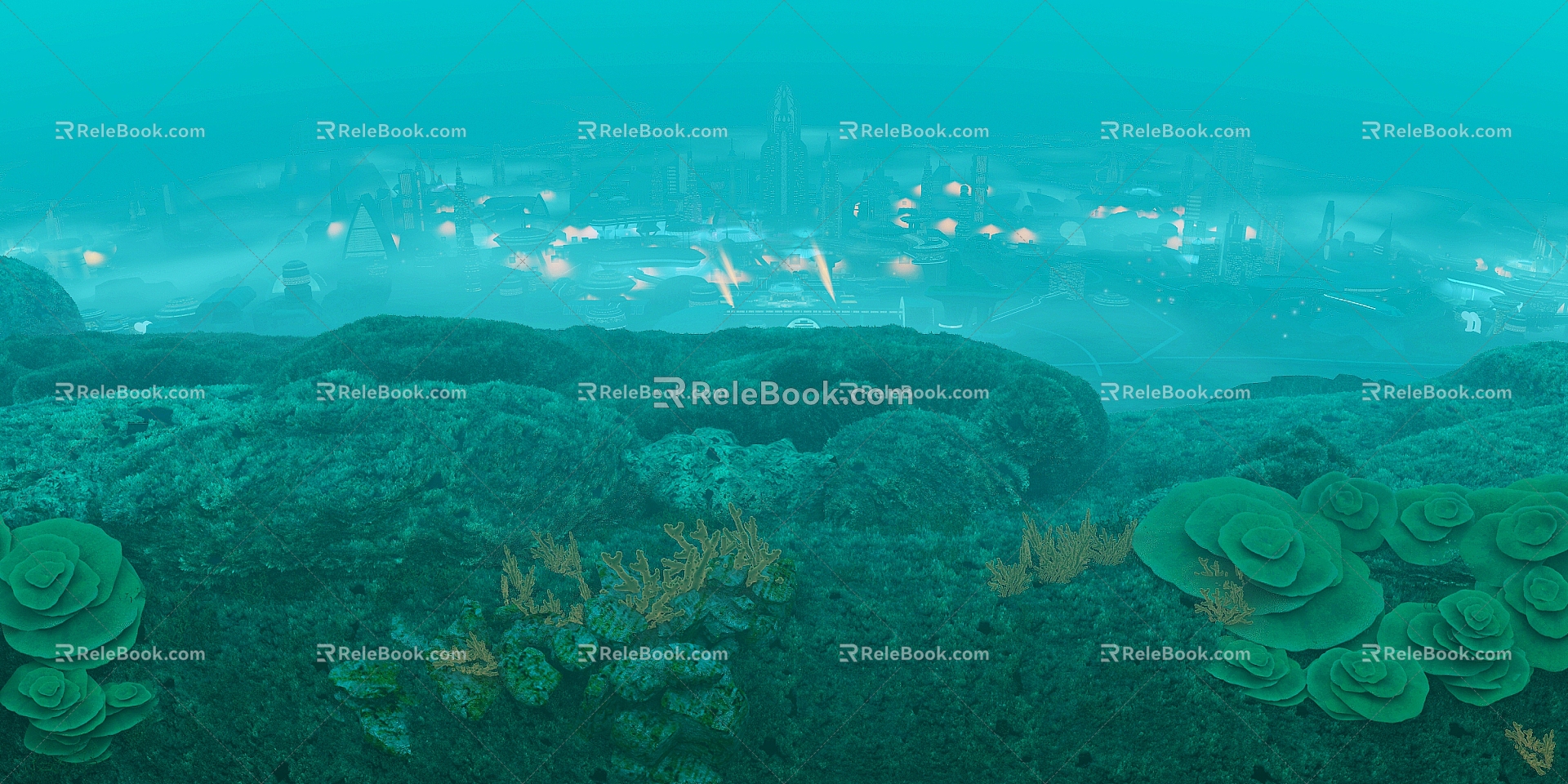 Underwater World Aquarium Urban Planning Coral Plants Aqua Plants Stone Building 3d model