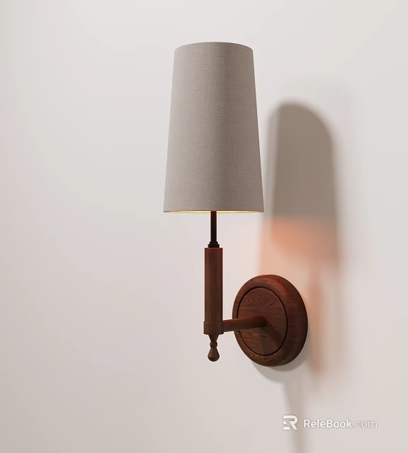 Gray Fabric Shade Wooden Wall Lamp For Modern Home Decor On White Wall 3d model 