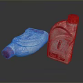 Two White Plastic Liquid Food Bottles With Red Caps And Label Design