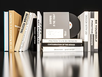 Ornamental Decor Set With Stacked Books Vinyl Records And Diverse Cover Designs 3d model