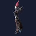 Woman Character With Red Horns Black Feathers And White Ornate Outfit Design