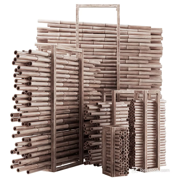 Modern Wooden Slatted Room Divider With Natural Finish For Home Interior Design 3d model 