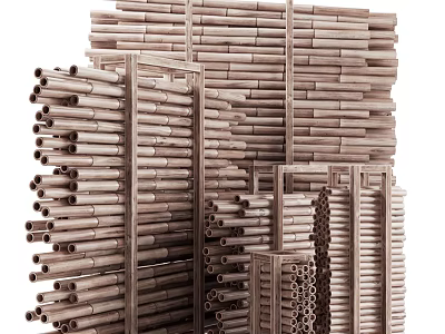 Modern Wooden Slatted Room Divider With Natural Finish For Home Interior Design 3d model