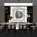 Elegant Luxury Restaurant Interior With Dining Table Chairs Decorative Painting And Vase