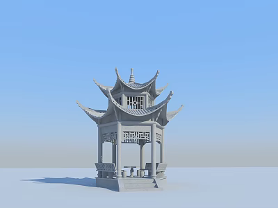 Traditional Chinese Pavilion Featuring Carved Stone Structure Curved Eaves And Ornate Design 3d model