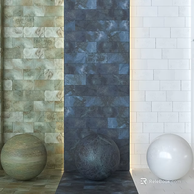 Three Types Of Decorative Wall Panels With Light Stone Dark Blue And White Brick Finishes 3d model 