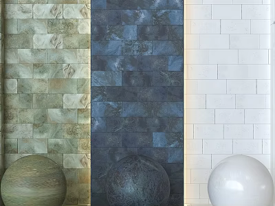 Three Types Of Decorative Wall Panels With Light Stone Dark Blue And White Brick Finishes 3d model