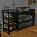 Practical Modern Black Kitchen Side Cabinet With Multi Layer Storage Spaces For Fruits And Tableware