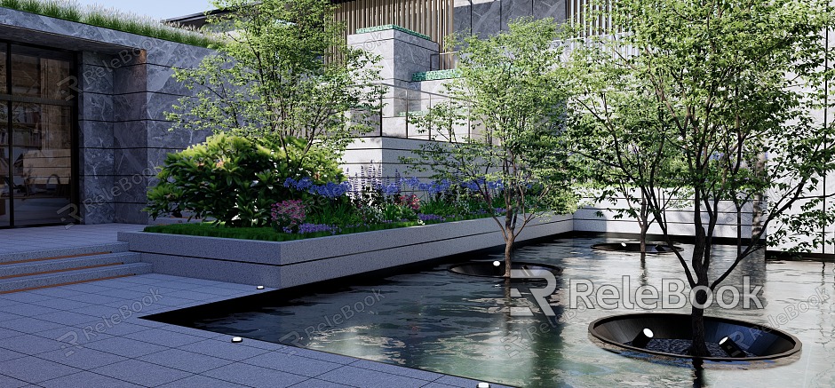 Modern Courtyard Sinking Courtyard Landscape Plant Landscape Waterscape Landscape Wall model