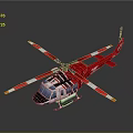 Red Aerospace Helicopter with Red and White Rotors Reflective Bottom and Blue Details