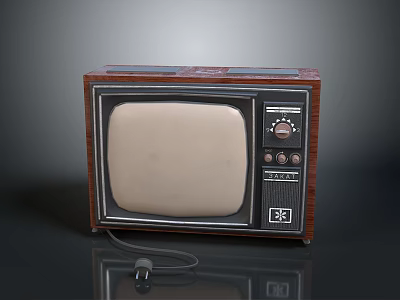 Vintage Retro Computer With Wooden Frame Screen Knobs And Power Cord 3d model